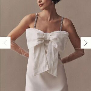 BHLDN Crystal-Strap Bow-Front Crepe Mini Dress